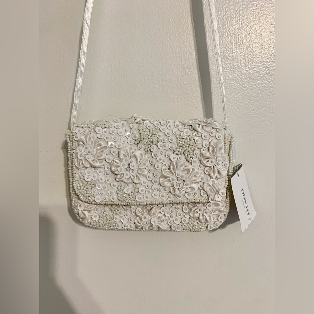 Kids crossbody purse flower girl beaded white bag small first communion handbag